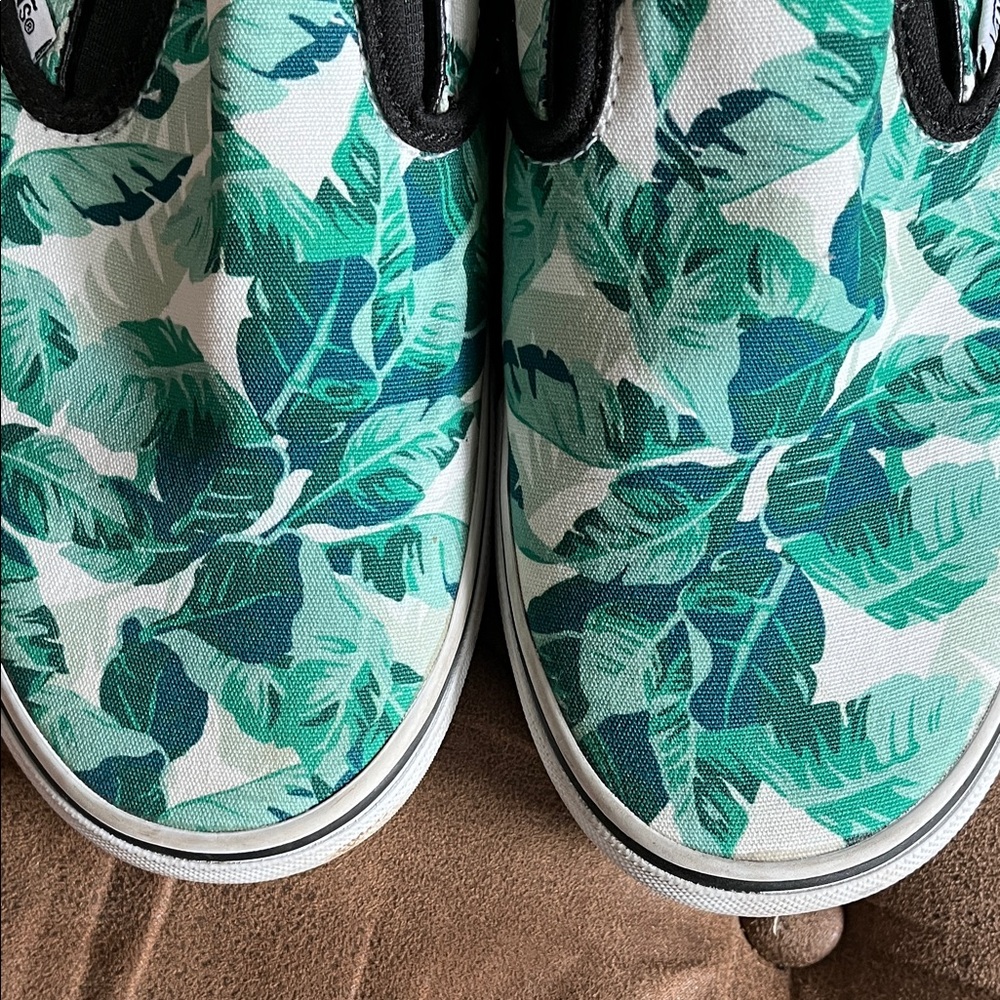 VANS Slip-On Sneakers in Teal and White Tropical Leaf Print - Picture 6 of 7